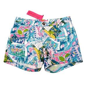 Lilly Pulitzer Callahan Stretch Shorts Size 2 Multi Wish You Were‎ Here NEW NWT
